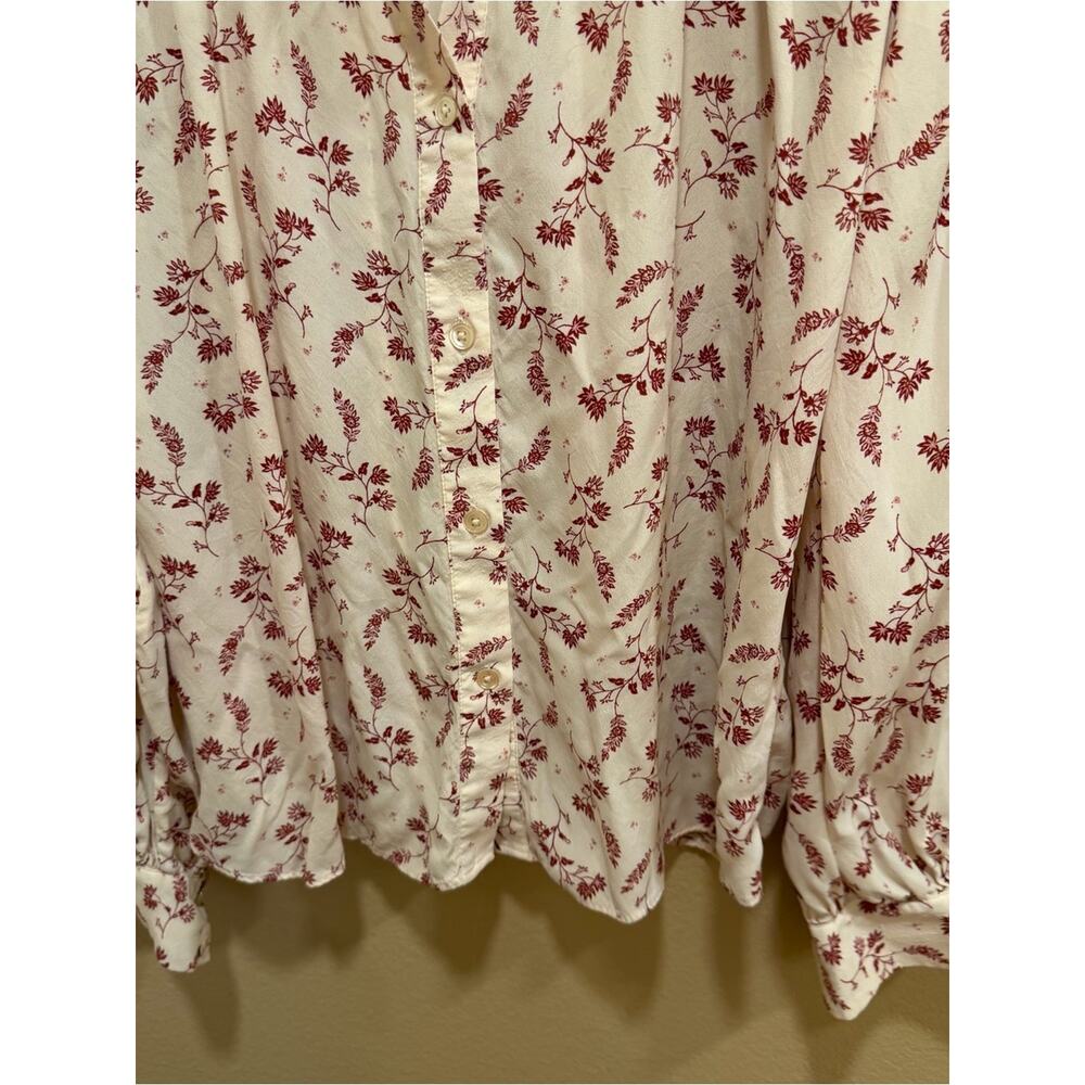 Frame Silk Blend Cream Blouse with Rust Floral Print Oversized Small - Picture 12 of 16